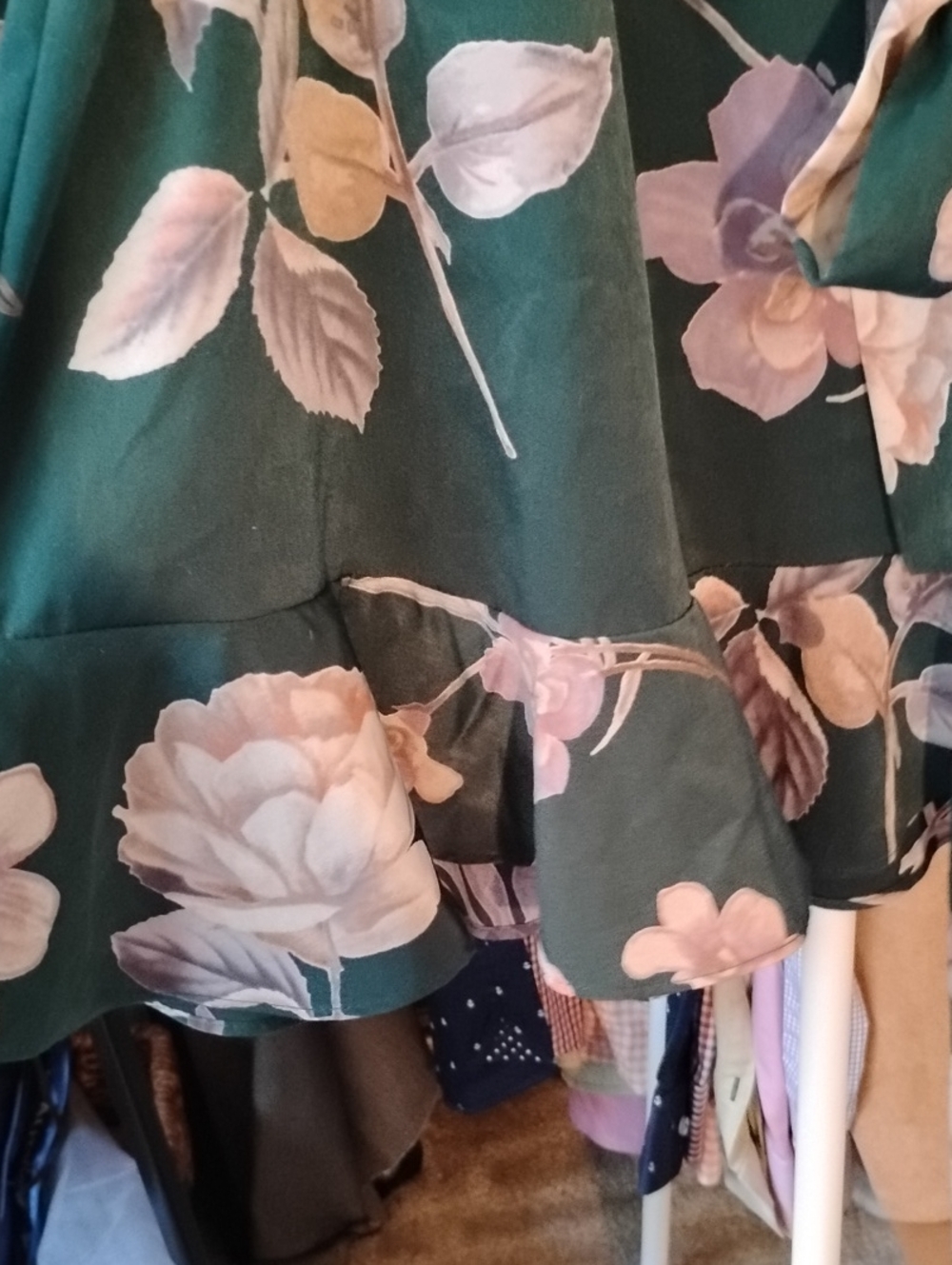 Tie-Waist Dark Green Shirt Dress With Ruffle Hem - Picture 8 of 11